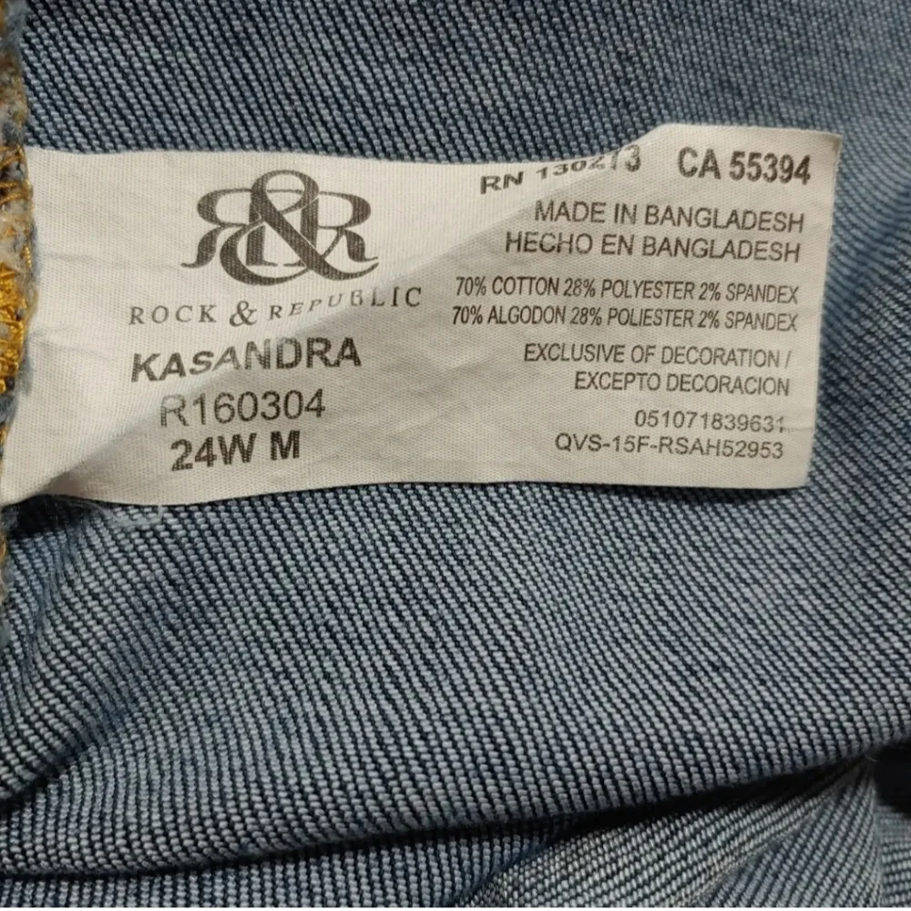 Rock Republic Wide Leg Jeans Kasandra Blue Stretch Denim 24/26W Size 46/29